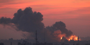 Explosion and smoke caused by Israeli airstrike in Gaza.