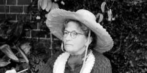 Grace Cossington Smith working in her Turramurra garden in 1958.