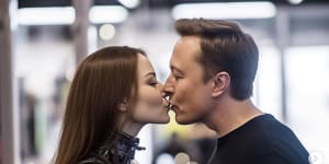 AI-generated art of billionaire entrepreneur Elon Musk embracing a lifelike robot. The image was created using Midjourney,the AI image generator,by Guerrero Art. 