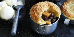 Simple winter dessert:Individual apple and cranberry pot pies.