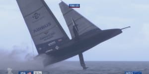 US boat takes flight and almost sinks in chaotic America's Cup preliminaries