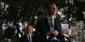 NSW Premier Dominic Perrottet addresses the media on Tuesday.