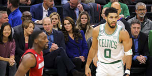 The Prince and Princess of Wales attend an NBA game between the Boston Celtics and the Miama Heat during their US visit.