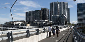 The bridge in and out of Wentworth Point is open to pedestrians,cyclists and buses. Cars must travel on Hill Road.