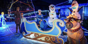 This Frozen-themed display in Karalee had music,inflatables and a snow machine.