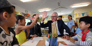 Prime Minister Malcolm Turnbull visit North Strathfield Public School to sell the merits of Gonski 2.0 in 2017.