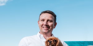 Pet Circle CEO and co-founder Mike Frizell,with King Charles cavalier Chewie,has 140 vans delivering orders for the online-only pet business.