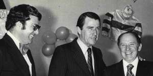 Golden era:Max Presnell with then-NSW Premier Neville Wran and legendary trainer Tommy Smith in 1976.