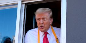 Donald Trump speaks from the McDonald’s drive-thru window in Pennsylvania.
