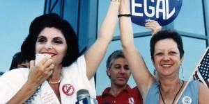 Attorney Gloria Allred and Norma McCorvey,right,at a pro-choice Rally in 1989. 