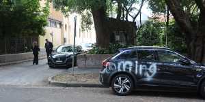 One of the 10 cars sprayed with graffiti in the overnight attack.