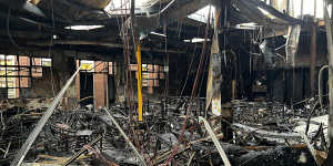 The destroyed interior of the Adass Israel Synagogue after the alleged arson attack.