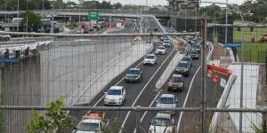 Traffic from the inner west – from the City West Link and The Crescent – moves toward the Anzac Bridge.
