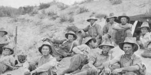  Men of the 7th Australian Light Horse Regiment,resting in the sand near Asluj the jumping off point for the Battle of Beersheba. 