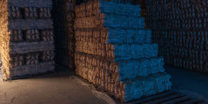 Bundles of argeli bark awaiting shipment to Japan are stored at a warehouse in Lalitpur,Nepal.