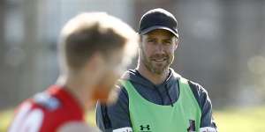 Ben Rutten watches over training on Friday.