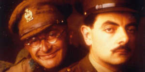 Tony Robinson as Baldrick (left) with Rowan Atkinson in Blackadder.