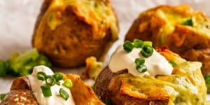 Broccoli cheese jacket potato:cut into the middle to experience the broccoli cheese ooze.