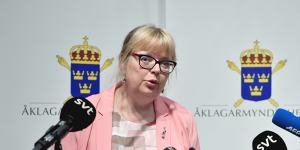 Deputy Director of Public Prosecution Eva-Marie Persson speaks in Stockholm on Monday.