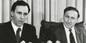 The Treasurer Mr. Paul Keating and the Chairman of the Reserve Bank Mr. R.A. Johnston give a Press Conference at Parliament House on the suspension of foreign exchange.