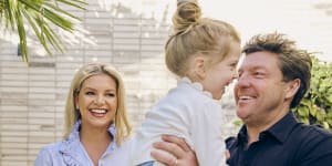 Rebecca Maddern,with husband Trent Miller and five-year-old daughter Ruby:“I don’t think there’s much opportunity for loneliness.”