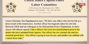 Evidence presented to Donald Trump’s impeachment trial details the loss of life and injuries sustained by police officers guarding the Capitol building.