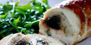 Black garlic stuffed chicken roll.