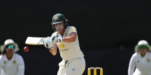 Alyssa Healy steadies Australia’s innings after the fall of some cheap early wickets.