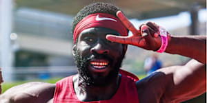 Edward Osei-Nketia after running 9.84s in California.