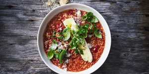 Oven-baked tomato risotto with runny brie.
