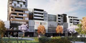 An artist's impression of South Village at Kirrawee,which will house 749 apartments and a shopping centre in seven buildings.
