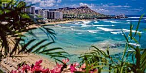 Waikiki Beach and Diamond Head in Hawaii.