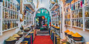 Spices for sale at a market in Marrakech.