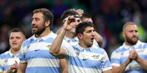 Cheika’s Argentina celebrate a hard-fought victory over Samoa.