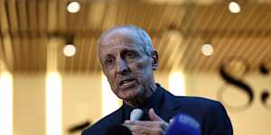 Dr Vic Alhadeff addresses the media after giving evidence at the royal commission.