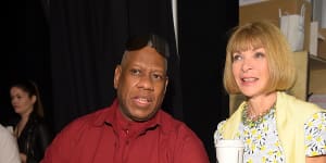 Andre Leon Talley with US ‘Vogue’ editor Anna Wintour at the Carolina Herrera show at New York Fashion Week,September 8,2014.