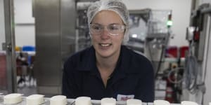 SMH News. Major milestone in Lismore’s flood recovery as Norco Ice Cream factory reopens. Photo shows Senior production coordinator Jessica Anderson. Thursday 23rd November. Photo by Natallie Grono 