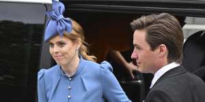 Princess Beatrice arrives at the Service of Thanksgiving on June 3,2022.