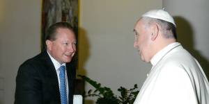 Launching an anti-slavery drive with the Pope in 2014. 