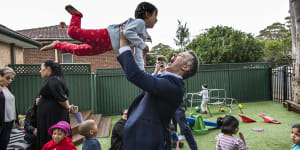 Jason Clare at Uniting Dove Cottage Early Learning,in Bankstown,western Sydney. 