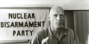 Peter Garrett at a Nuclear Disarmament Party press conference in 1984.