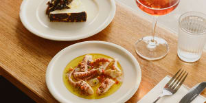 Pickled octopus (front) and baked ricotta with agrodolce at Carlton all-day cafe and wine bar Sunhands.