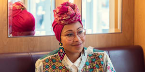 ‘I built my life again from scratch’:Yassmin Abdel-Magied at lunch with Latika Bourke at London’s Whitechapel Gallery.