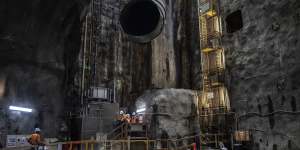 A giant shaft and air vent to the site of the Barangaroo station 30 metres below the surface.