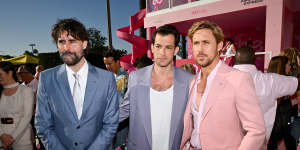 Andrew Wyatt,Mark Ronson and Ryan Gosling at the premiere of Barbie in Los Angeles in July.