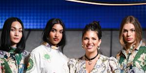 Winner of the National Designer Award,Alemais founder Lesleigh Jermanus with models Thuy Trang,Anastasia Stanislaus and Kerrera Pidock at David Jones,Melbourne,