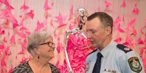 Original 1978 marcher Betty Hounslow with NSW Police Assistant Commissioner Tony Crandell,at a press conference for the Sydney Gay and Lesbian Mardi Gras Parade in 2018.
