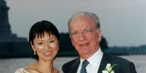 Rupert Murdoch on his wedding day with third wife Wendi Deng in 1999.