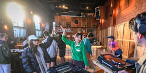 DJ Sammy Good Times playing a set for early people enjoying their morning coffee at On Air cafe in Melbourne.