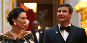 Jacinda Ardern and her partner Clarke Gayford at Buckingham Palace in London for a Commonwealth Heads of Government dinner in April.